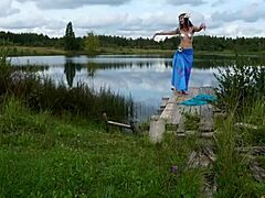 Lady in Bikini Dancing on the Lake